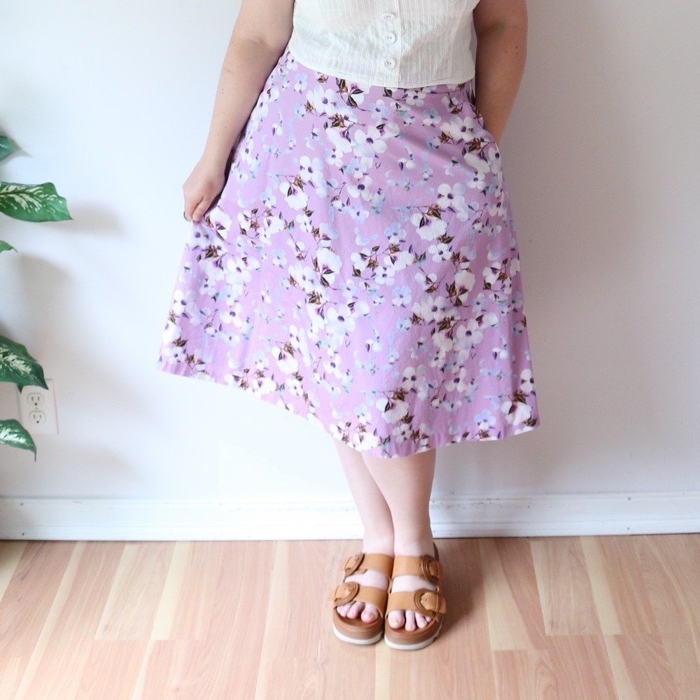 Talbots A-Line Skirt Purple Floral Print Lined Knee Length Size 14
